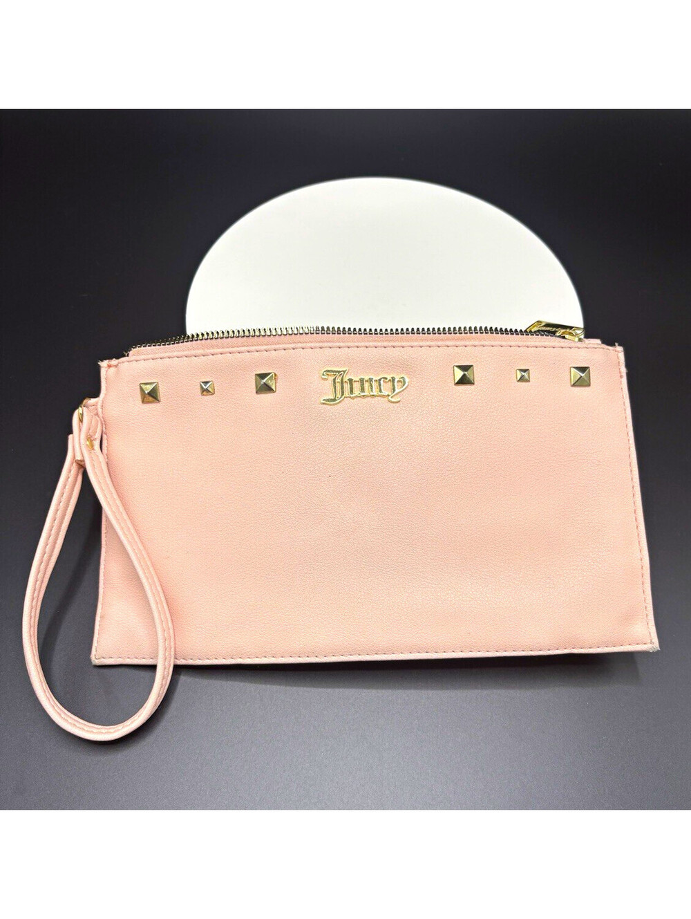 Juicy Couture Pink Studded Zip Logo Wristlet Wallet w/ Credit Card Slots